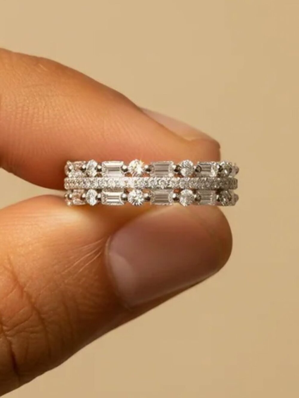 NEW 18k White Gold Diamond Ring Band Dainty Diamond Ring Stackable